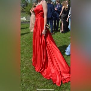 Sherri Hill red open back prom dress